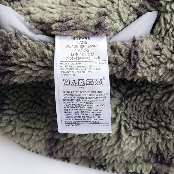 Gap Size 4 Silver Gray Puffer Reversible Jacket Recycled Nylon Sherpa Camo - Picture 6 of 9
